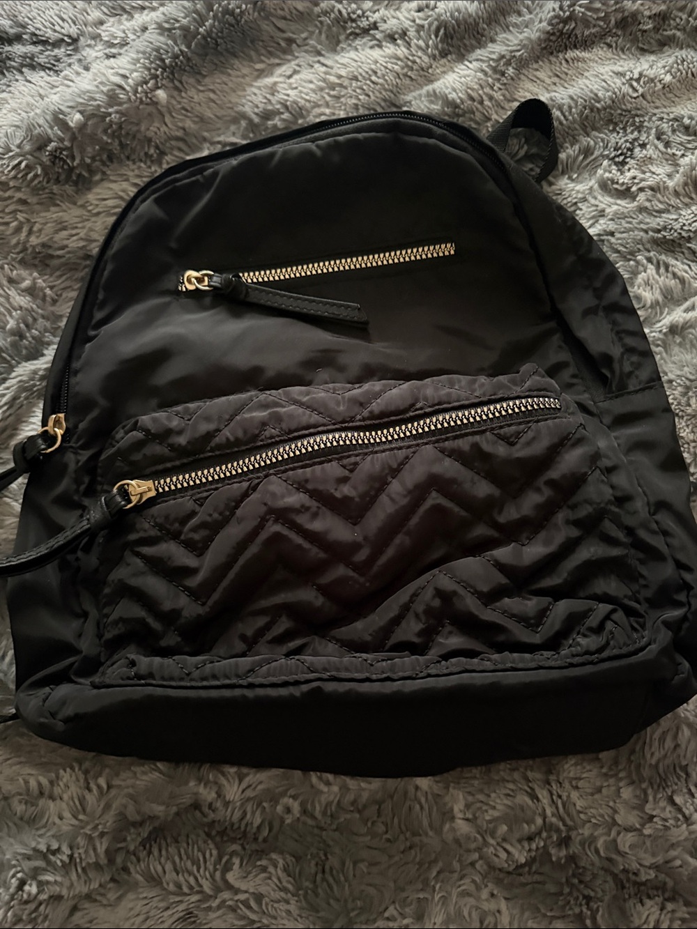Primark Black Quilted Backpack with Gold Hardware